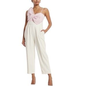 Express Statement Bow Color Block Straight Leg Jumpsuit Pink Cream Sz M